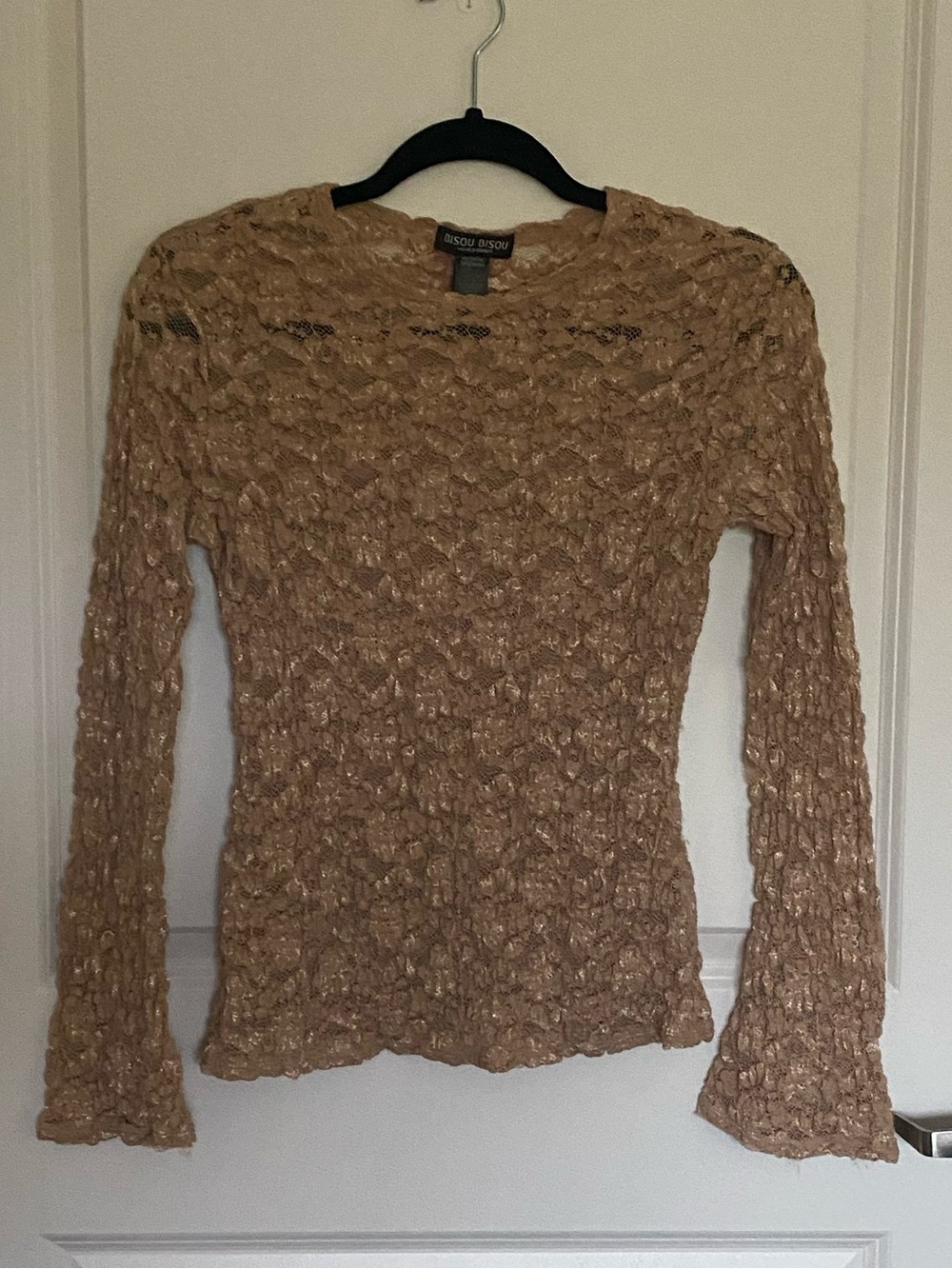 Bisou Bisou Beige Crochet Long-Sleeve Sweater